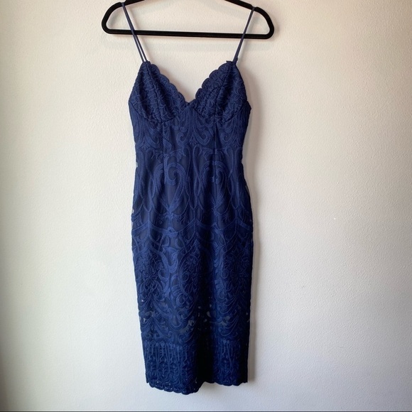 Bardot Gia Lace Dress Navy 4 - Picture 1 of 10